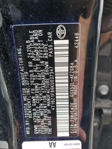 4T1BZ1FB6KU037347 - 2019 TOYOTA AVALON XLE Қара фото 12