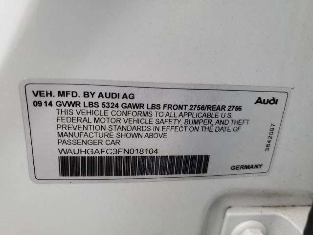 WAUHGAFC3FN018104 - 2015 AUDI A6 PRESTIGE თეთრი ფოტო 12