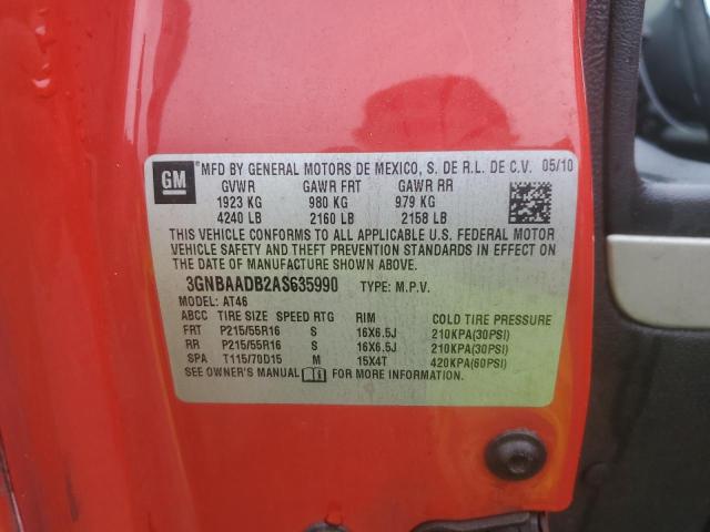 3GNBAADB2AS635990 - 2010 CHEVROLET HHR LS RED photo 12