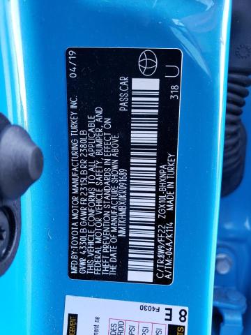 NMTKHMBX0KR091689 - 2019 TOYOTA C-HR XLE BLUE photo 12