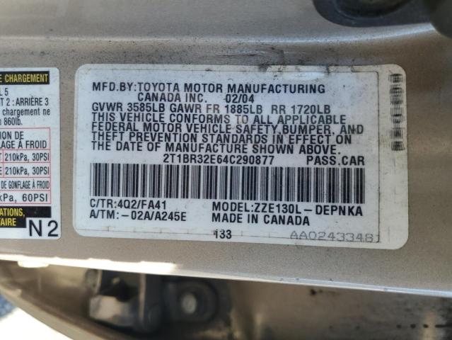 2T1BR32E64C290877 - 2004 TOYOTA COROLLA CE GOLD photo 12