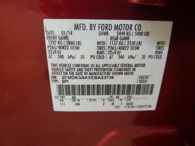2FMDK3AKXEBA23736 - 2014 FORD EDGE SPORT BURGUNDY photo 13