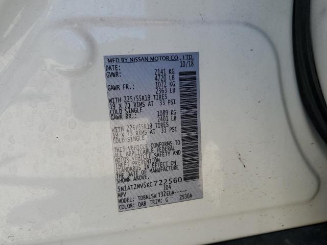 5N1AT2MV5KC722560 - 2019 NISSAN ROGUE S 白色 照片 13