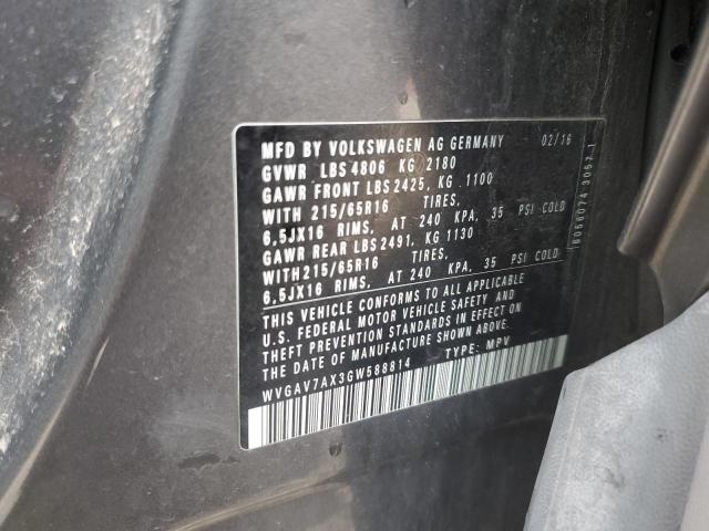 WVGAV7AX3GW588814 - 2016 VOLKSWAGEN TIGUAN S ნაცრისფერი ფოტო 13