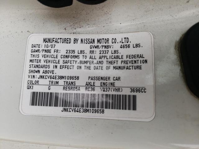 JNKCV64E38M109658 - 2008 INFINITI G37 BASE WHITE photo 12