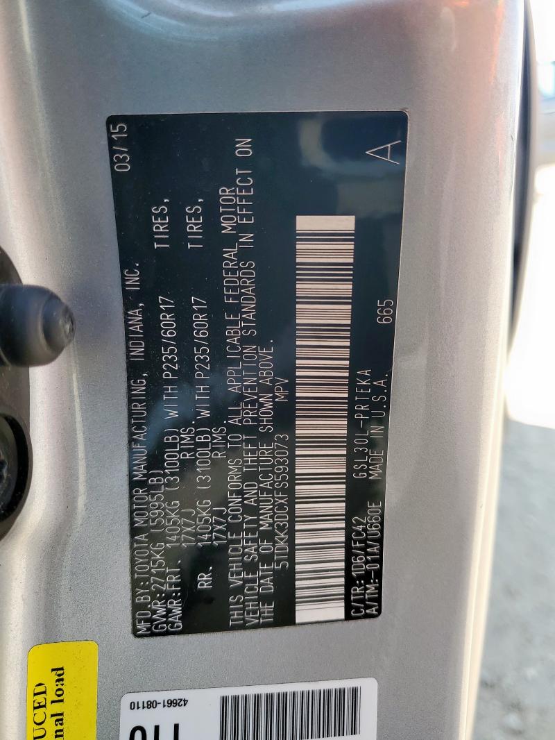 5TDKK3DCXFS593073 - 2015 TOYOTA SIENNA LE SILVER photo 13