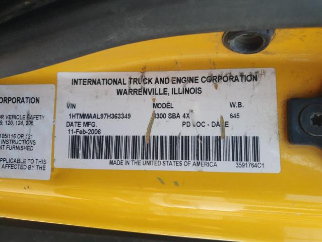 1HTMMAAL97H363349 - 2007 INTERNATIONAL 4300 4300 YELLOW photo 10