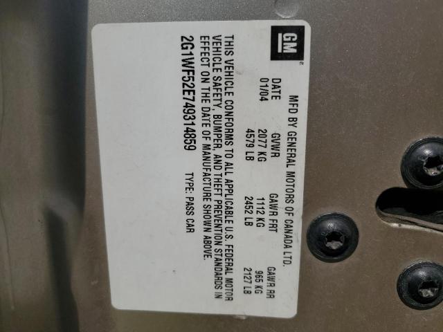 2G1WF52E749314859 - 2004 CHEVROLET IMPALA GOLD photo 12