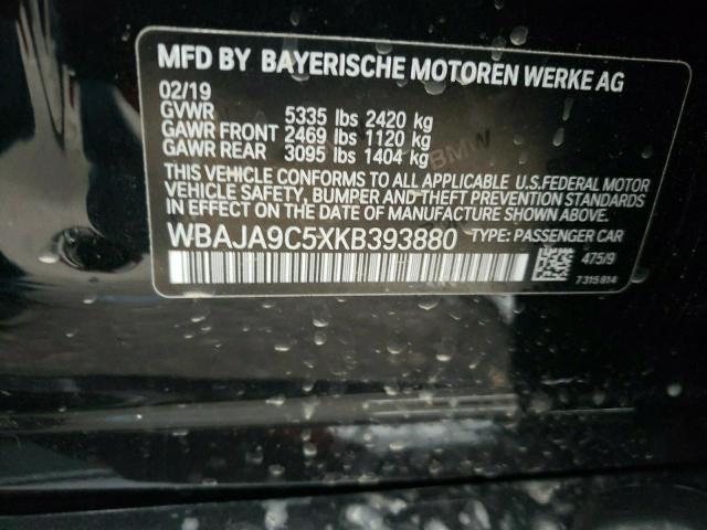 WBAJA9C5XKB393880 - 2019 BMW 530E BLACK photo 12