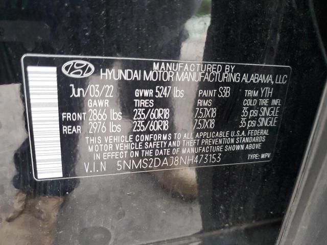 5NMS2DAJ8NH473153 - 2022 HYUNDAI SANTA FE SEL BLACK photo 13