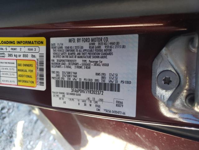 3FA6P0H77FR202372 - 2015 FORD FUSION SE BURGUNDY photo 12