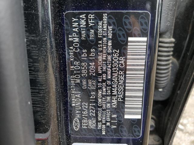 KMHLM4AG4NU330062 - 2022 HYUNDAI ELANTRA SEL BLACK photo 12