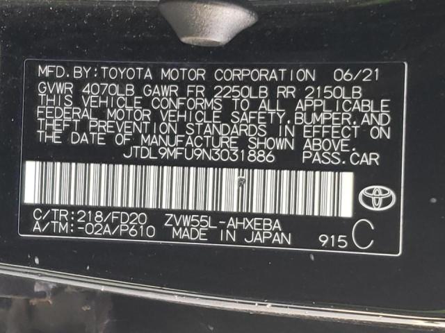 JTDL9MFU9N3031886 - 2022 TOYOTA PRIUS LE BLACK photo 12