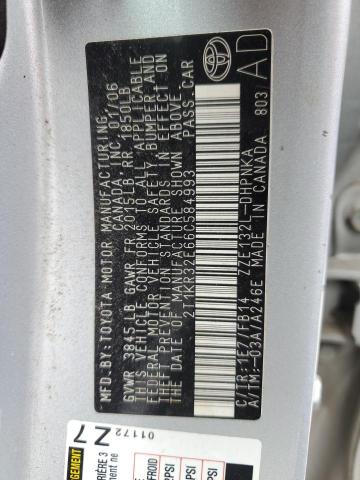 2T1KR32E66C584993 - 2006 TOYOTA COROLLA MA XR SILVER photo 12
