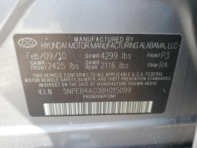 5NPEB4AC0BH015099 - 2011 HYUNDAI SONATA GLS SILVER photo 12