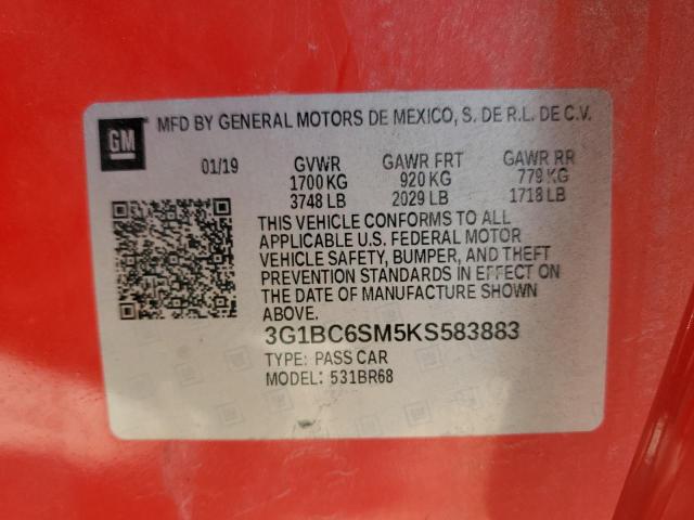 3G1BC6SM5KS583883 - 2019 CHEVROLET CRUZE LS RED photo 13