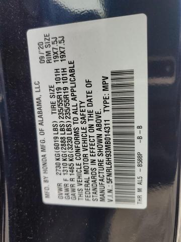 5FNRL6H93MB014311 - 2021 HONDA ODYSSEY ELITE Azul foto 13