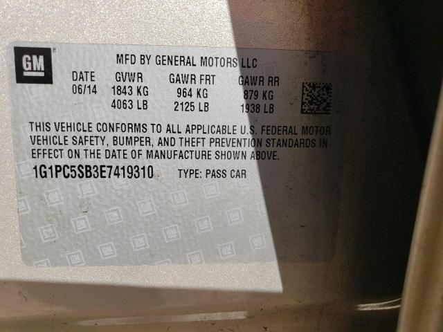 1G1PC5SB3E7419310 - 2014 CHEVROLET CRUZE LT GOLD photo 12