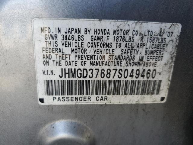 JHMGD37687S049460 - 2007 HONDA FIT S ვერცხლისფერი ფოტო 12