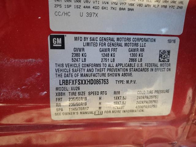 LRBFXFSXXHD086763 - 2017 BUICK ENVISION PREMIUM II RED photo 12