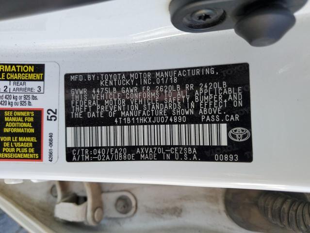 4T1B11HKXJU074890 - 2018 TOYOTA CAMRY L 白色 照片 12