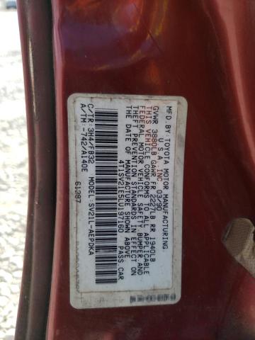 4T1SV21E5LU197160 - 1990 TOYOTA CAMRY DLX 勃艮第红 照片 12