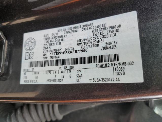 1FTEW1EPXKFB72956 - 2019 FORD F150 SUPERCREW GRAY photo 12