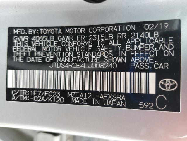 JTDS4RCE4LJ008240 - 2020 TOYOTA COROLLA SE 银色 照片 13