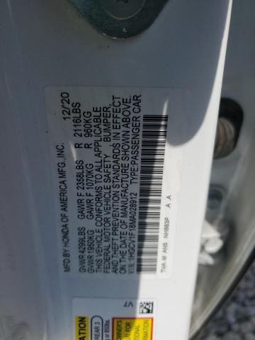 1HGCV1F18MA028912 - 2021 HONDA ACCORD LX WHITE photo 12