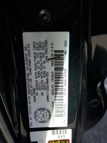 5TEUU42N19Z643640 - 2009 TOYOTA TACOMA ACCESS CAB შავი ფოტო 12