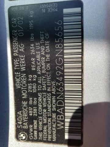 WBADN63492GN85656 - 2002 BMW 540 I AUTOMATIC 银色 照片 12