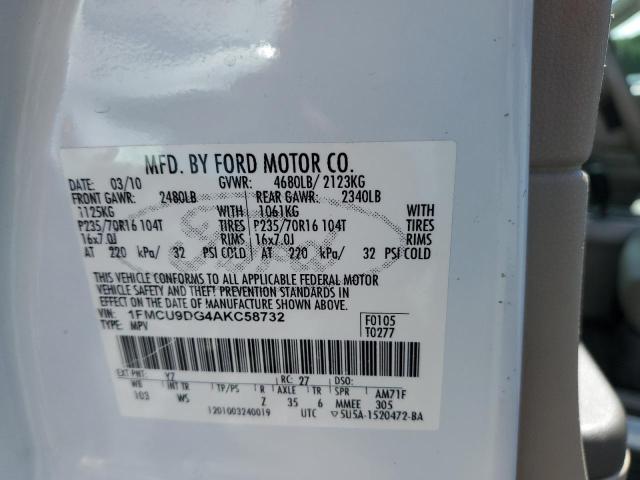 1FMCU9DG4AKC58732 - 2010 FORD ESCAPE XLT WHITE photo 13