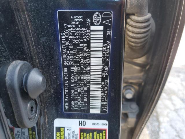 2T1BURHE9HC833122 - 2017 TOYOTA COROLLA L BLACK photo 12