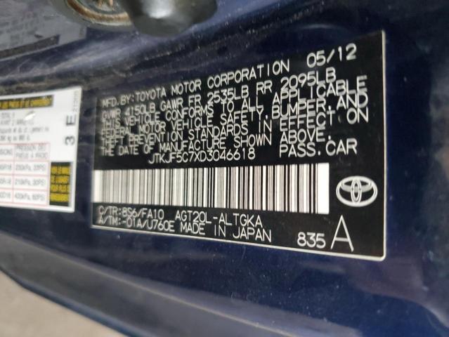 JTKJF5C7XD3046618 - 2013 TOYOTA SCION TC ლურჯი ფოტო 12