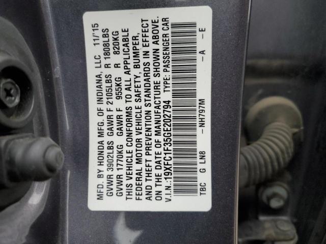 19XFC1F35GE202794 - 2016 HONDA CIVIC EX GRAY photo 12