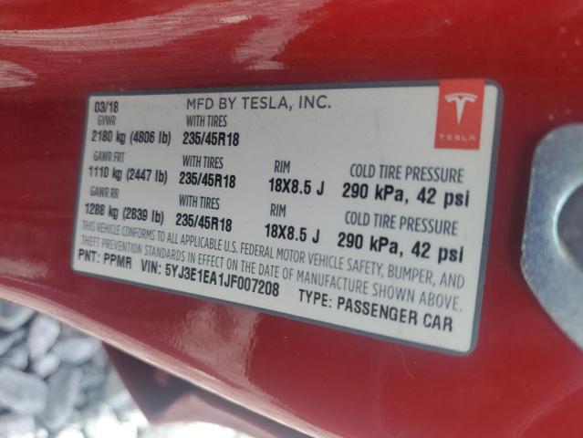 5YJ3E1EA1JF007208 - 2018 TESLA MODEL 3 Qırmızı foto 12