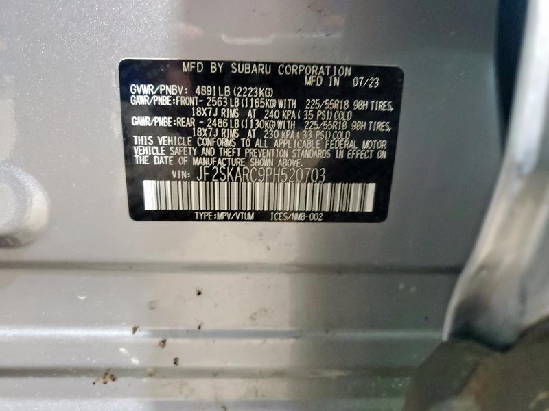 JF2SKARC9PH520703 - 2023 SUBARU FORESTER TOURING SILVER photo 13