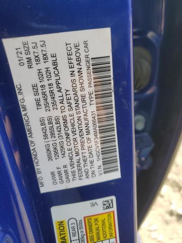 1HGCV2F34KA010833 - 2019 HONDA ACCORD SPORT Blau Foto 12
