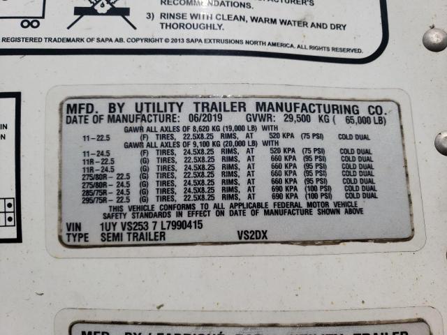 1UYVS2537L7990415 - 2020 UTILITY TRAILER Սպիտակ լուսանկար 10