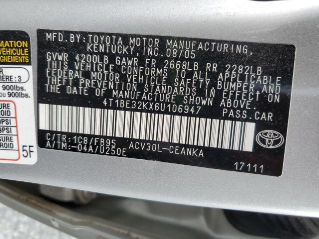 4T1BE32KX6U106947 - 2006 TOYOTA CAMRY LE SILVER photo 13