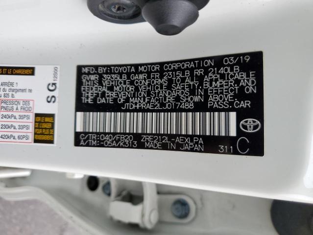 JTDHPRAE2LJ017488 - 2020 TOYOTA COROLLA LE WHITE photo 13