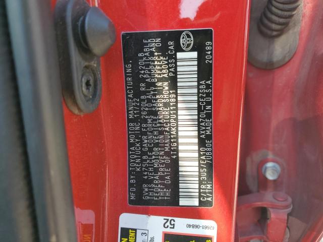 4T1G11AK0PU111891 - 2023 TOYOTA CAMRY SE NIGHT SHADE RED photo 12
