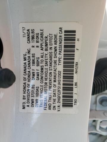 2HGFC2F51JH512302 - 2018 HONDA CIVIC LX WHITE photo 12