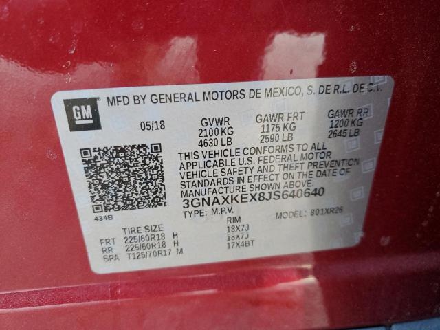 3GNAXKEX8JS640640 - 2018 CHEVROLET EQUINOX LT RED photo 14