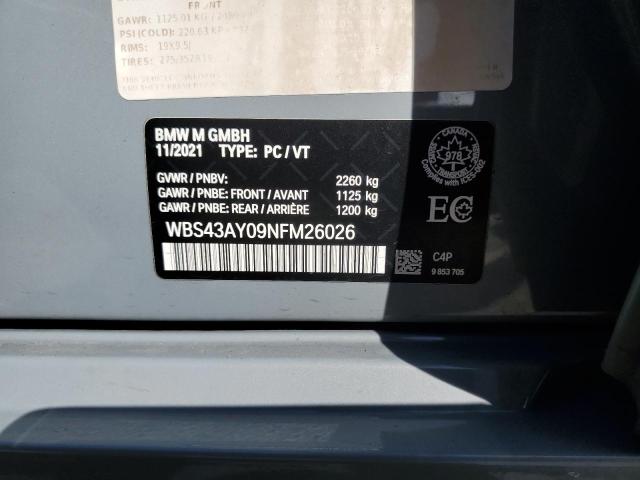 WBS43AY09NFM26026 - 2022 BMW M3 COMPETITION GRAY photo 13