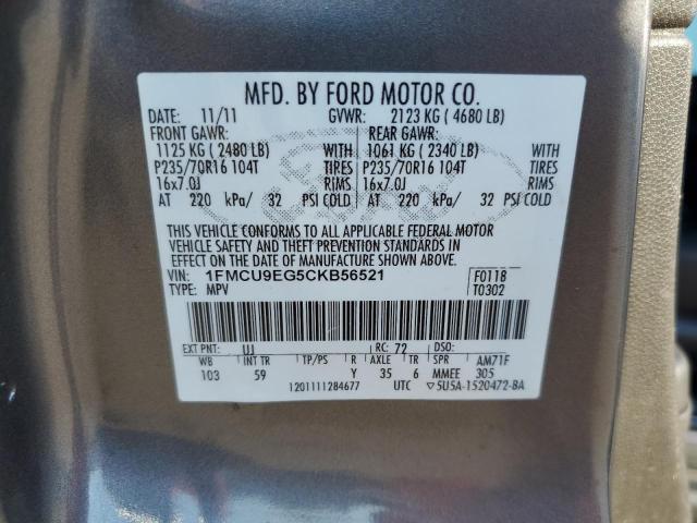 1FMCU9EG5CKB56521 - 2012 FORD ESCAPE LIMITED GRAY photo 13