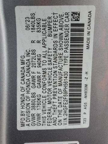 2HGFE2F59PH561430 - 2023 HONDA CIVIC SPORT Gümüş fotoğraf 12