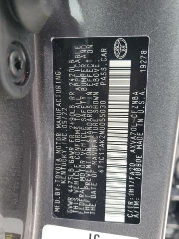 4T1C11AK2NU055030 - 2022 TOYOTA CAMRY LE ნაცრისფერი ფოტო 12