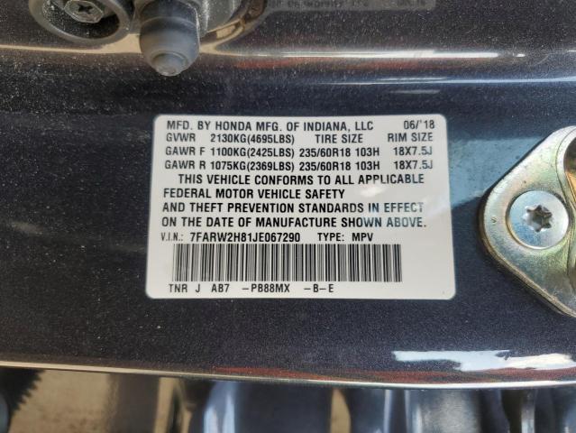 7FARW2H81JE067290 - 2018 HONDA CR-V EXL BLUE photo 13