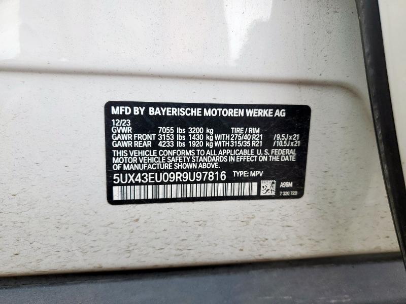 5UX43EU09R9U97816 - 2024 BMW X5 XDRIVE50E WHITE photo 13